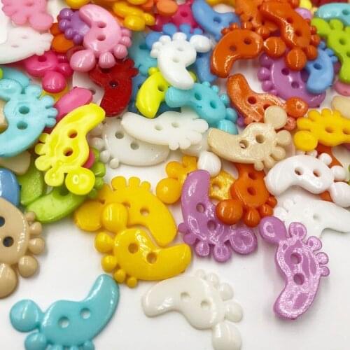 50pcs Mix Foot Plastic Buttons 22mm Sewing Craft 2 Holes PT113