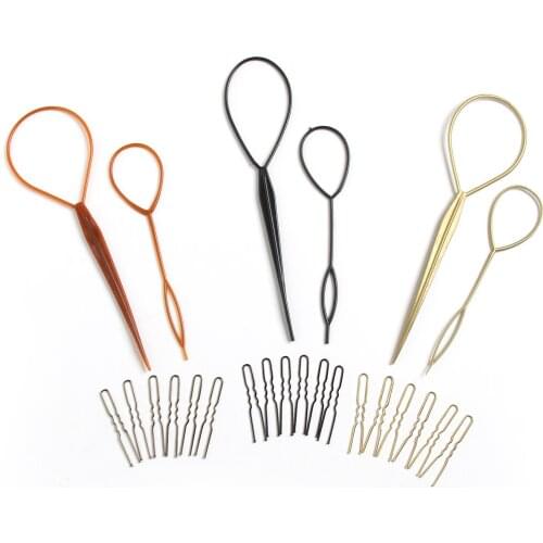 6PCS Fashion Ponytail Plastic Loop Popular Hair Styling Tools Black Brown Blonde Topsy Tail Clip Hair Braid Maker Fashion Salon