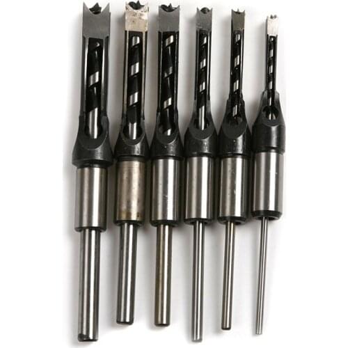 6pcs HSS HRC 48~50 Square Hole Saw Mortising Chisel Twist Auger Drill Bits