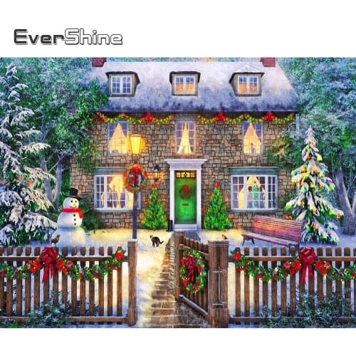 Evershine 5D DIY Diamond Mosaic House Landscape Picture Of Rhinestone Diamond Embroidery Winter Cross Stitch Christmas Gift