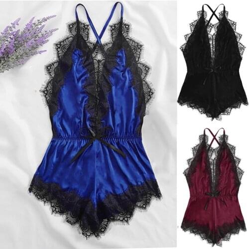 S-3XL Fashion Bodysuit Comfortable Soft Women Sexy Lingerie Silk Lace Siamese Costumes Solid Female Exotic Underwear Porno Body