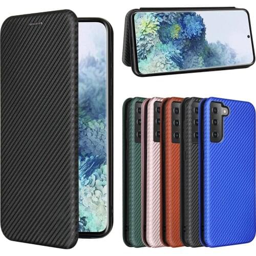 Magnetic Carbon Fiber Flip Leather Wallet Case For Samsung S21 Ultra S21 Plus S21 A52 A72 A42 5G Holder Walle Cover Phone Case