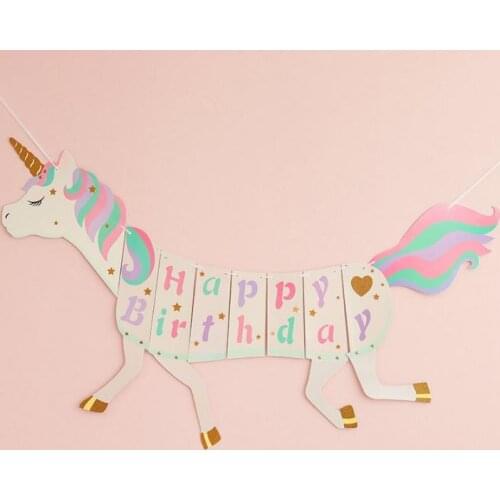 Unicorn Paper flag Happy Birthday Banner Wedding horse flag Kids Children Baby Bunting Adult Party Supplies Decorations SN1439