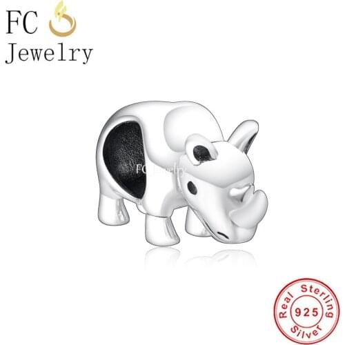 FC Jewelry Fit Original Charm Bracelet Authenttic 925 Silver Cute Animal Rhino Rhinoceros Bead For Making Women Berloque 2021
