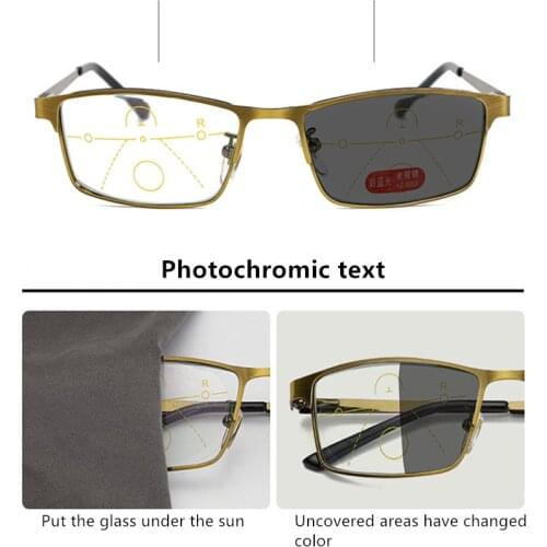 Photochromic Reading Glasses Progressive Multifocal Anti Blue Light Magnifying Full Frame Presbyopia Glasses Men Women