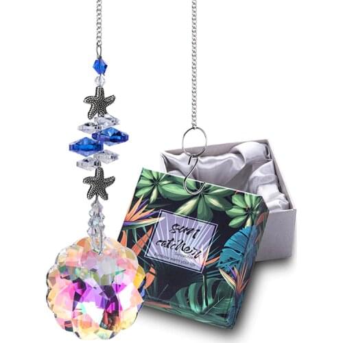 H&D Crystal Mandala Prisms Suncatchers With Metal Starfish Window Hanging Ornament Rainbow Maker for Home,Garden Decoration
