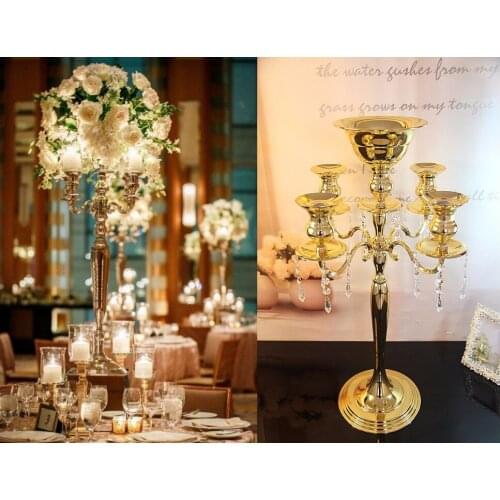 H75cm * W48cm, 5 arms Gold Metall Candelabra Candle Holder wedding Centerpiece flower Vase Candlestick Gold candelabrum