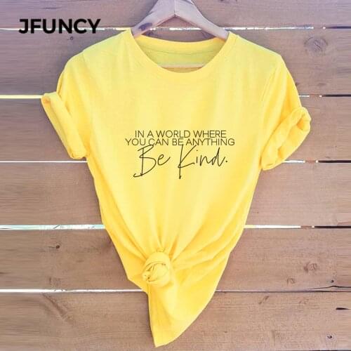 JFUNCY Letter Print 100% Cotton T Shirt Women Short Sleeve T-shirt Female Tees Plus Size Casual Lady Basic Camiseta Mujer Tops