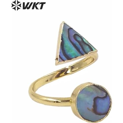 WT-R241Charm shape Shell Rings for Women Gift natural abalone shell heart shape trinagle shell in gold trim fashion shell ring