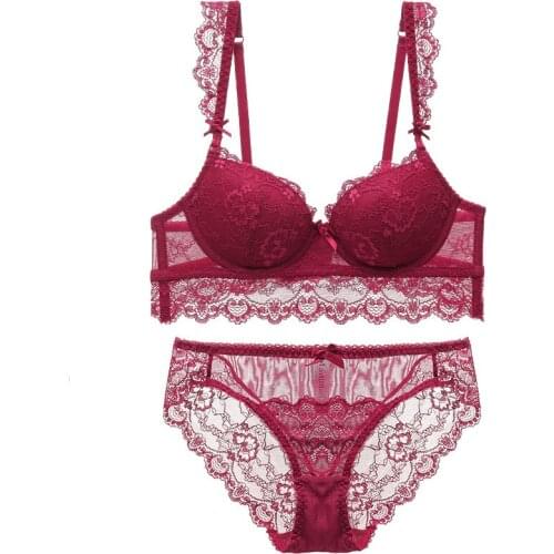 Lingerie Set Padded Bra Set Push Up Sexy Bras Set For Women Underwear Women Pink Bra Underwire Ruffled Straps Lace Bra and Brief