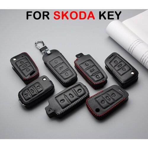 KUKAKEY Leather Car Key Cover Case For Skoda Octavia 2 3 A7 Rapid Fabia Superb Karoq Yeti Auto Key Bag Shell Skin Car Styling