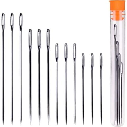 LMDZ 12 PCS Large Eye Sewing Needles 9 PCS Sewing Sharp Needles and 3 PCS Long Sewing Needles Hand Stitching Needles with Bottle