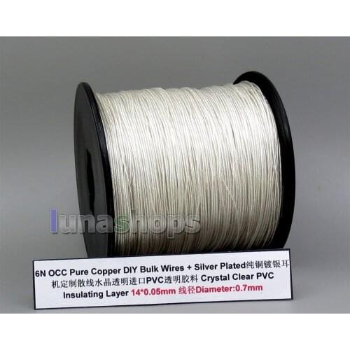 LN006015 200m OCC + Silver Plated 24AWG 14*0.05mm PVC OD 0.7mm DIY Audio Earphone cable bulk Semi-finished Custom