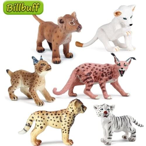 Mini Simulation Wild Animal ABS Cheetah Tigre Lion Cub Zoo Model Figures Collection Cognition Educational Toy for Childrens Gift