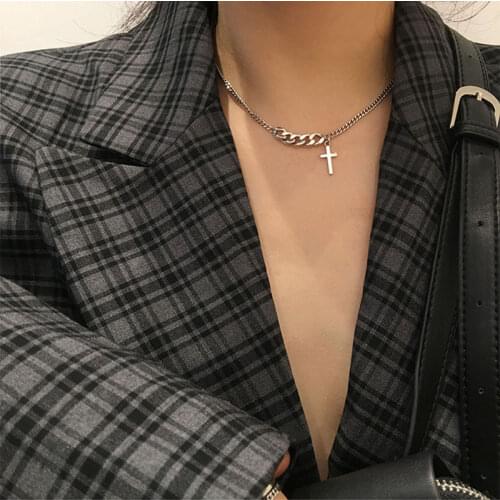 KMVEXO Gothic Kpop Fashion Cross Chain Choker Necklace Metal Thin Chains Necklaces Men Women Egirl Best Friends Street Jewelry