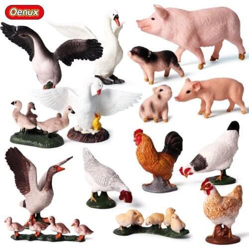 Oenux Simulation Farm Animals Model Action Figures Cute Horse Cow Duck Goose Pig Animal Figurines Collection Toy For Kids Gift