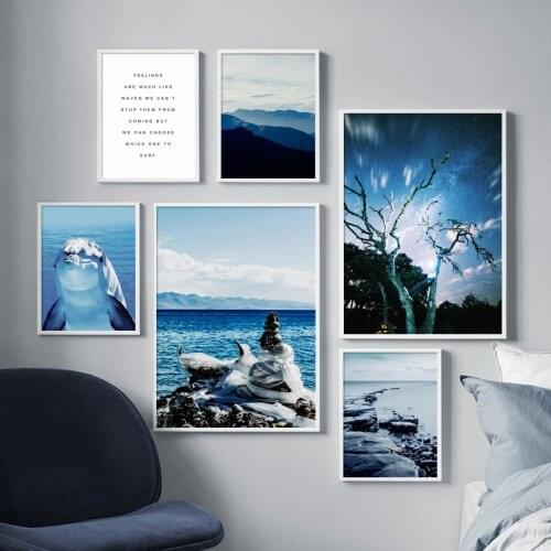 Landscpe Posters Dolphin Sea Beach Mountain Tree Beautiful Wall Art Canvas Painting Nordic Posters And Prints For Home Decor