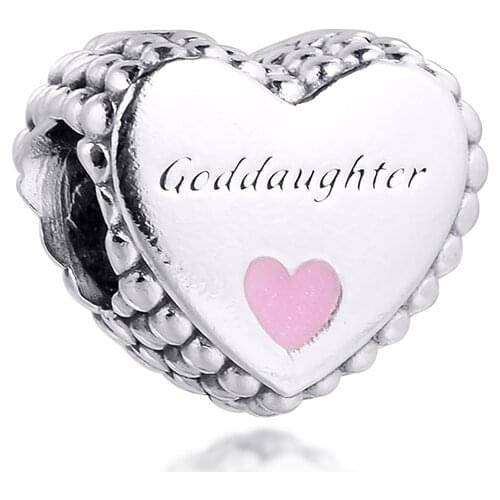 Fits Pandora Bracelet 925 Sterling Silver Goddaughter Heart Charms Metal Beads for Jewelry Making Bijoux Femme 2020