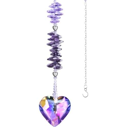 H&D Colorful Heart Crystal Pendant Chakra Sun Catcher Holiday Gift Car Accessories Decorative Souvenir Christmas Gift