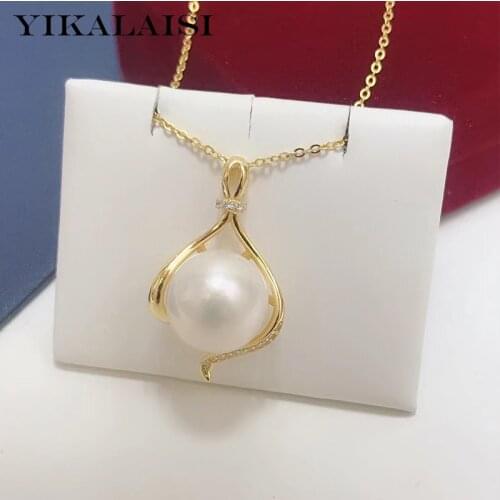 YIKALAISI 925 Sterling Silver Necklaces Jewelry For Women 11-12mm Oblate Natural Freshwater Pearl Pendants 2021 Wholesales