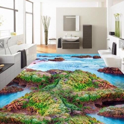 Custom 3D Floor Wallpaper Moss landscape painting green plant three - dimensional 3D floor painting PVC Self-adhesive Wall Stick