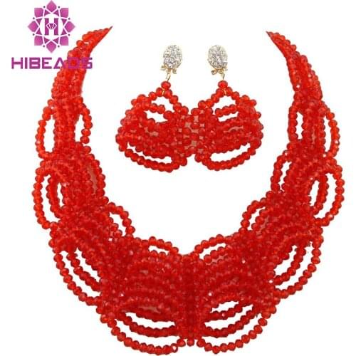 Luxury Handmade Bridal Necklace Set Nigerian Wedding Beads Jewelry Set Statement Necklace Set 2017 Hot WB096