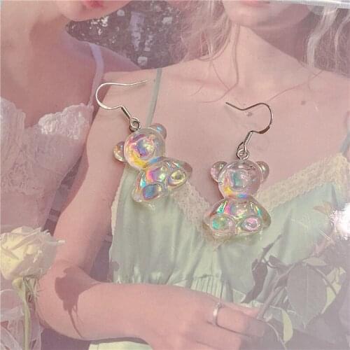 New Ins Bear Pendant Earrings Simple Retro Colorful Cute Bear Resin Pendant Earrings For Women Girls Fashion Jewelry