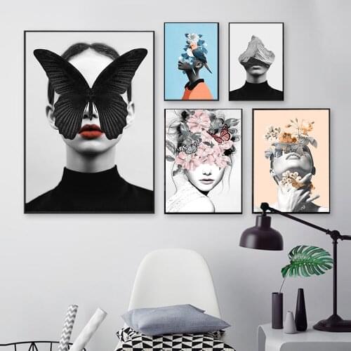 Nordic Modern Floral Butterfly Woman Abstract Fashion Style Canvas Painting Art Print Poster Picture Wall Living Room Home Decor