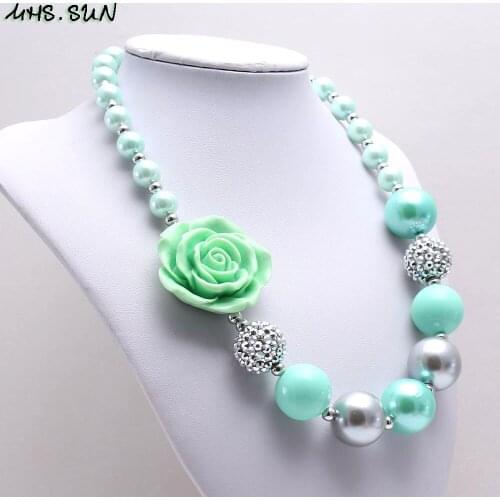 MHS.SUN 1PC Chunky Bubblegum Beaded Necklace Fashion Flower Handmade Pearls Necklace Choker Jewelry For Kids Girls Party Gift