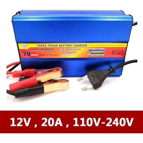 12V 20A Automatic Car Motorcycle Tricycle Boat Lead-Acid AGM GEL Battery Charger LCD Current Voltage Display 12 V Volt 20 A AMP