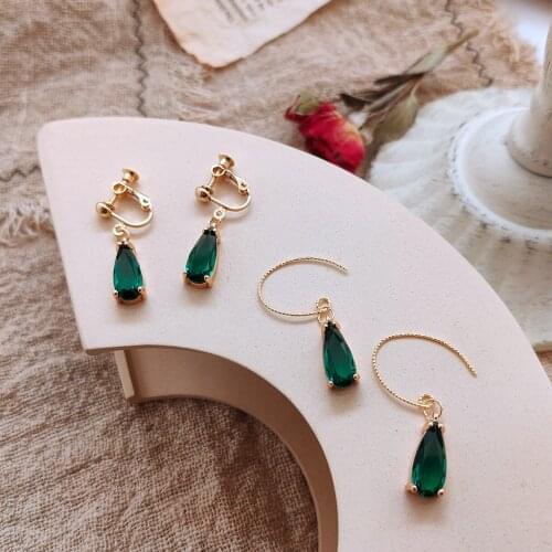 Drop Earrings for Women Retro Green Elegant Crystal Earrings Simple Geometric Water Drop Earrings Jewelry Accessories Wholesale