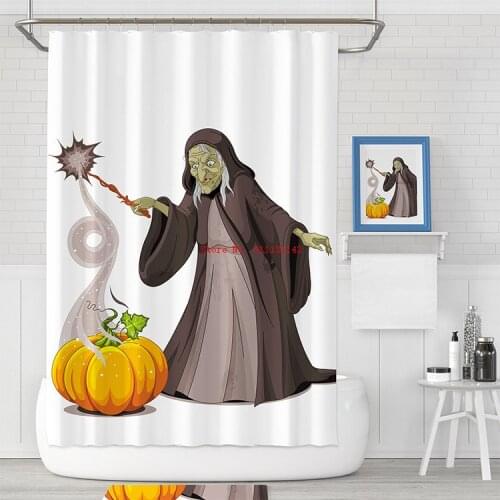 Halloween Witch Pumpkin 3D Digital Print Home Decor Waterproof Shower Curtain Polyester Shower Curtain