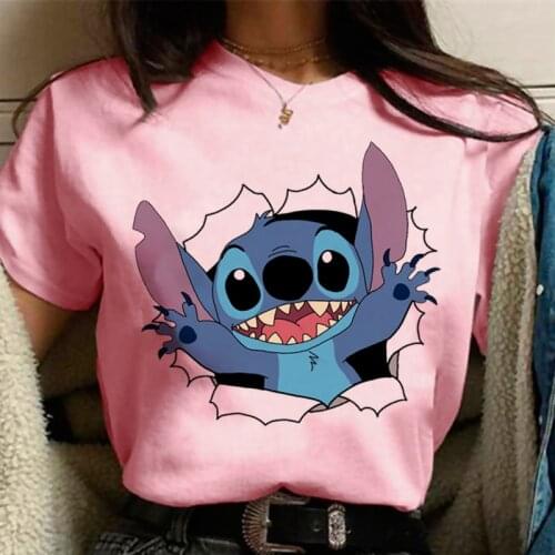 Kawaii Lilo Stitch T Shirt Women Kawaii Tops Funny Cartoon T-shirt Ohana Stitch Funny Cute Anime Shirt Ulzzang Tshirt Female