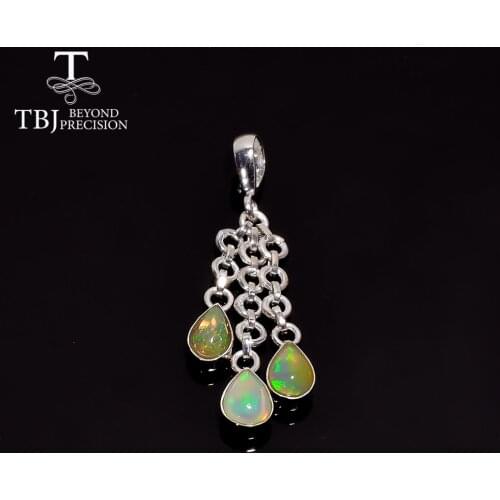 TBJ Elegant 1.4CT Opal pendant neckalce natural Ethiopia colorful opal 925 sterling silver fine jewelry women