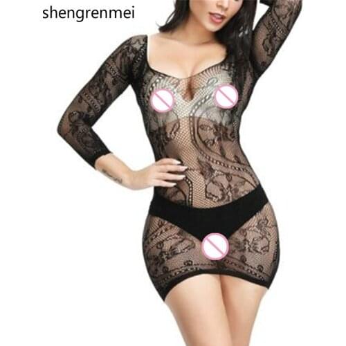 Shengrenmei Hot Dragon Sleepwear Long Sleeves Dress Sexy Lingerie Grace Women Nightgown Exotic Babydolls Female Hollow Underwear