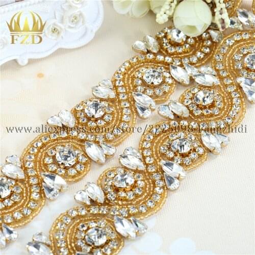 10yards) Wholesale Iron On Sewing Bridal Wedding Dresses Sash Long Beaded Rhinestone Appliques for Wedding Trim Sash