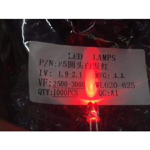 1000pcs //F5 round head 5mm RED Super Bright Diffused LED Light Lamps fog / 503WC-JC 5MM LED LAMP RED LED
