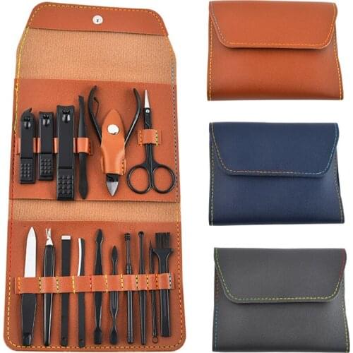 16PCS Manicure Pedicure Tools Professional Nail Clipper Scissors Kit Stainless Steel Foot Care Cutter File Callus Remover Pusher