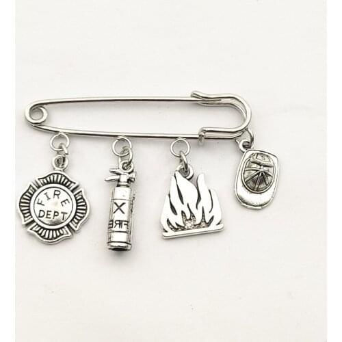 2020 / 1pcs new fire cap, fire extinguisher, fire fire sign pin, fireman pin, creative denim collar badge brooch