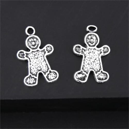 30Pcs Silver Color Gingerbread Man Charms Cookies Christmas Pendant Making Necklaces Bracelet Statement Jewelry 20X12mm A3281