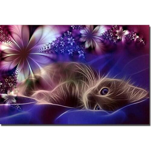 3D Diamond Painting Cross Stitch Pattern 5D Diamond Embroidery Cat flower Mosaic Resin Full Drill Home Decor DIY Painting BFC384
