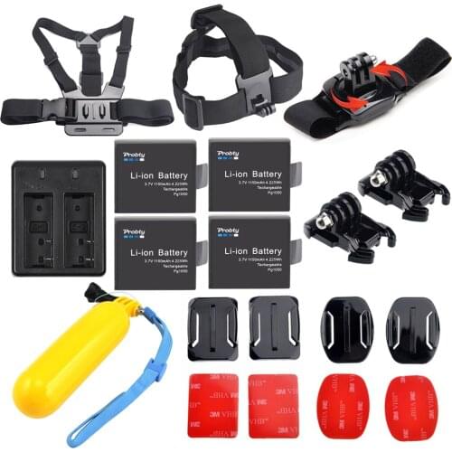 4pcs PG1050 sj4000 batteries + Hot camera accessories kit + dual charger for SJCAM sj6000 sj7000 EKEN H8 H8R H9 akaso EK7000