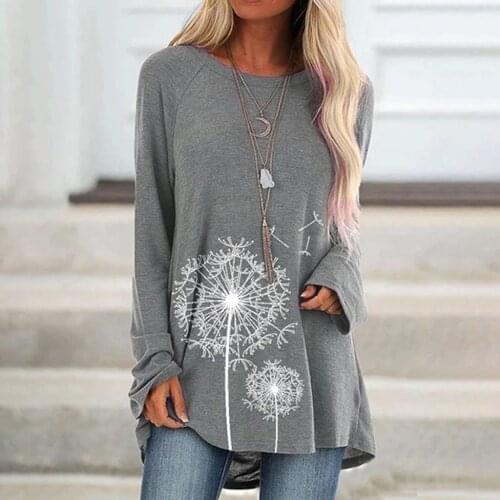 4# Women Long Sleeves T-shirts Oversize Floral Casual Womens Clothing O-neck Pullover Loose Tunic Top T-shirt Женские Футболки