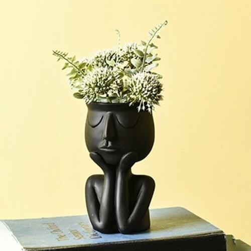 40%HOTHuman Think Face Ceramic Home Plant Flower Pot Vase Flower Pot Desktop S1 Decorative Household Crafts Display Window