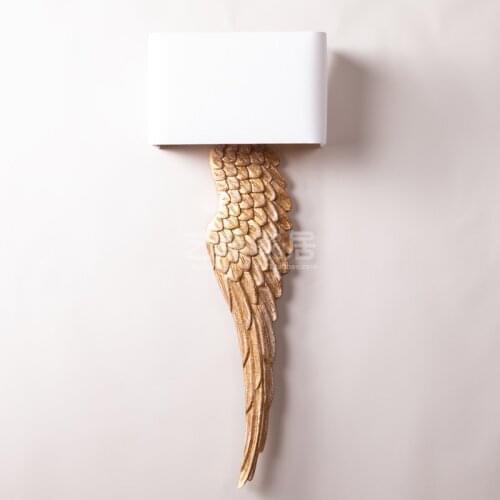 American style country Antique Gold Solid Wood Carving Angels wing wall lamp living room background wall decorative wall lamp