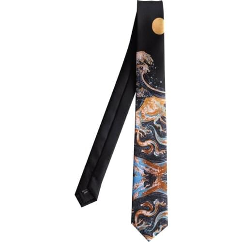 Free shipping New Mens male female Original design Black Gold Waves and Wind Prints Narrow Tie 6cm Retro Literary Gift necktie