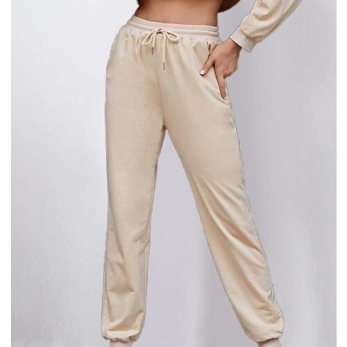 Women Pants Solid Color Drawstring Stylish High Elastic Waist Ankle Tied Long Trousers Casual Sport Streetwear Spring Autumn