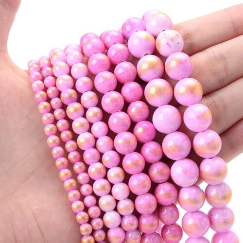 Natural Stone Bead Round Pearl Pink Golden Jades Beads for Jewelry Making DIY Bracelet Necklace Accessories 4/6/8/10/12mm