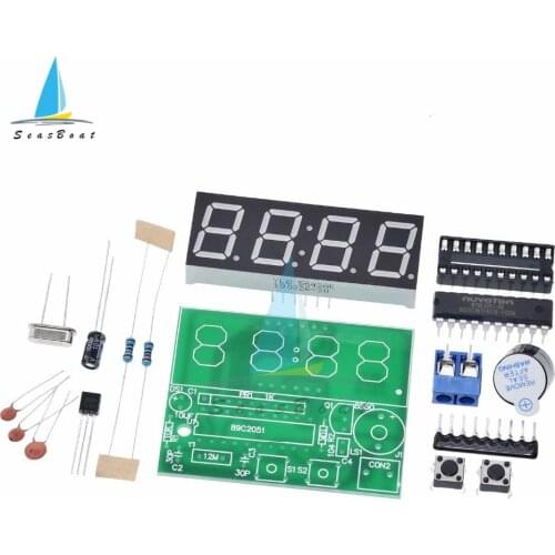 AT89C2051 Digital LED Display 4 Bits Electronic Clock Electronic Production Suite DIY Kit 0.56 Inch Red LED Two Alarm Function