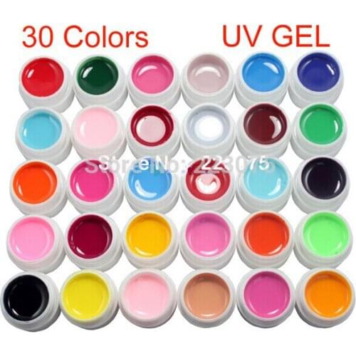 DIY 30 Pcs Pure Solid Color UV Builder Gel Set False Full French Tips Nail Art Salon